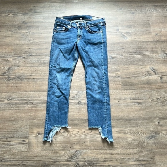 Rag and Bone Capri Hampton Asymmetrical Hem Ankle Jeans sz 28 Distressed - Picture 1 of 10